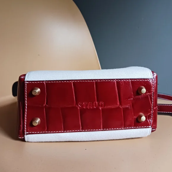 STAUD mini Shirley Bag in Canvas,burgundy Leather Crossbody Bag - Picture 10 of 16